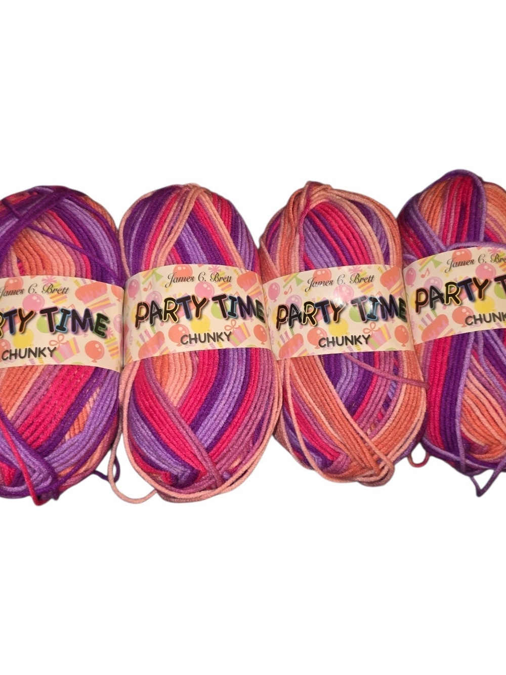 James C Brett Party Time Chunky Yarn PT3 Lot of 4 Pink Purple Multicolor